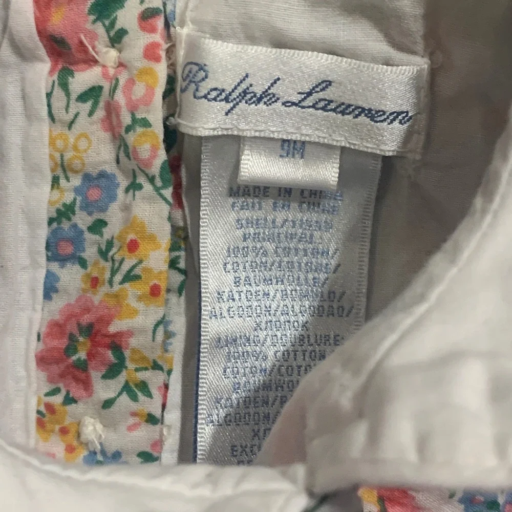 Vintage Ralph Lauren Floral Dress Bloomer Set Cotton‎ White Collar Girl 9M